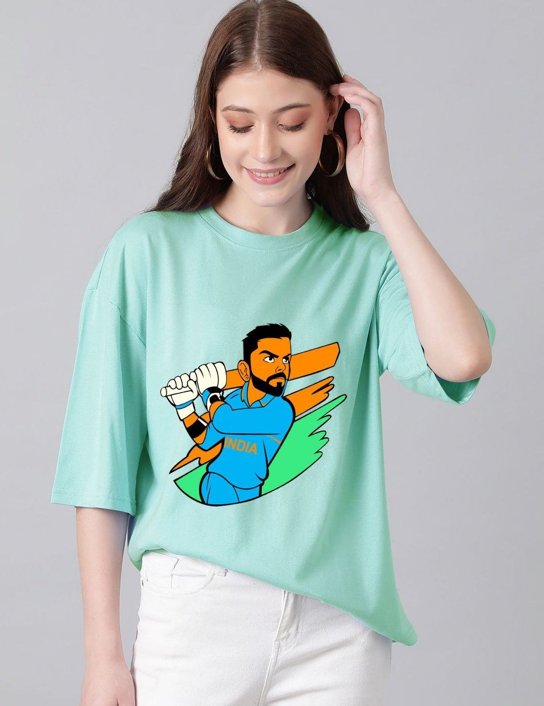 Kotty Women Graphic Printed Round Neck Cotton Oversized T-shirt