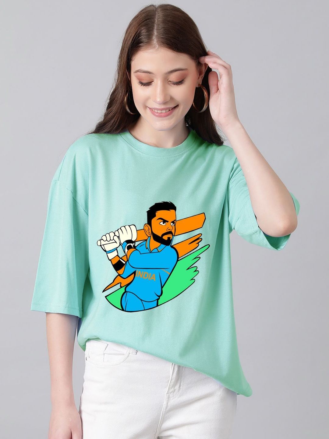 Kotty Women Graphic Printed Round Neck Cotton Oversized T-shirt