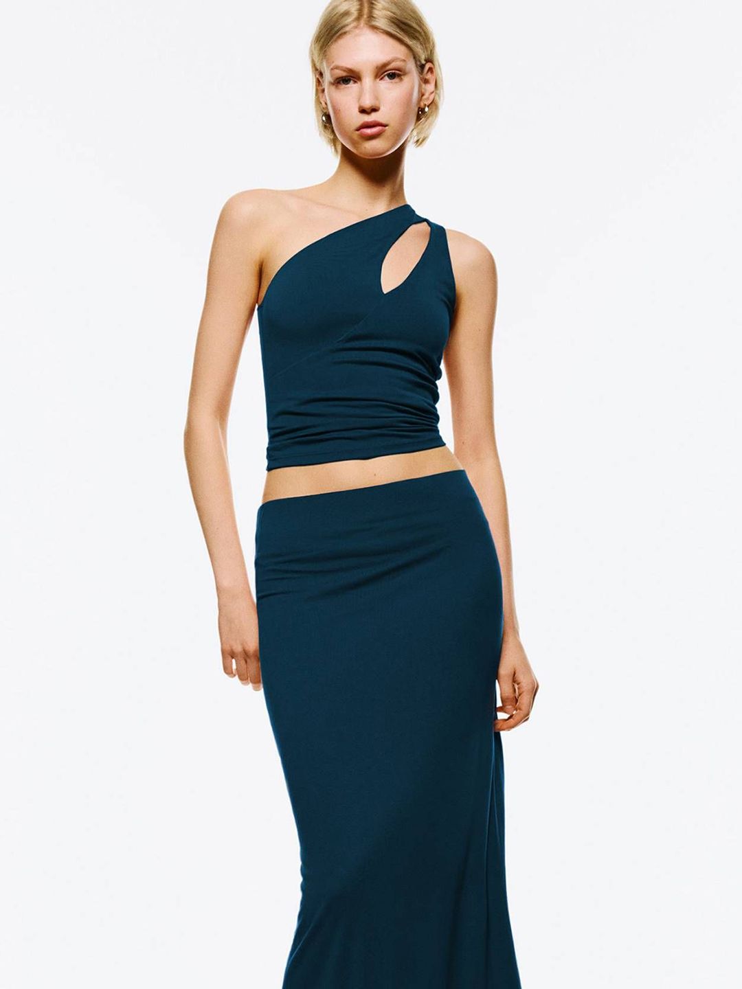 Kotty One Shoulder Crop Top With Ankle-Length Skirt Co-Ords