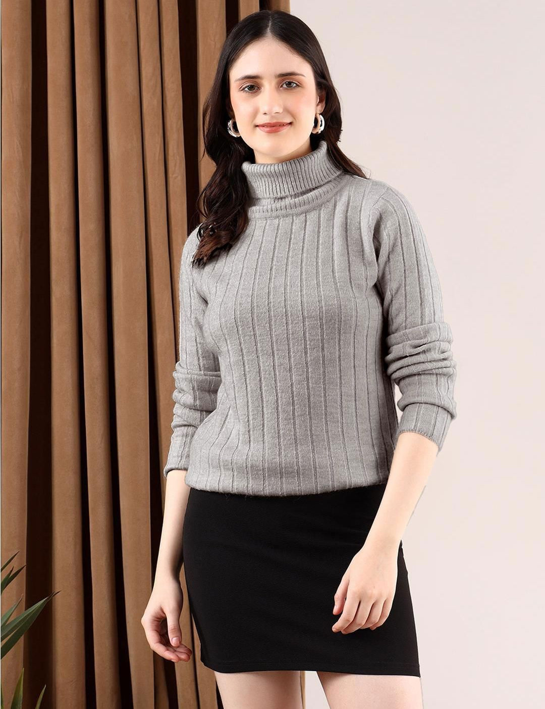 Kotty Women Turtle Neck Ribbed Pullover Sweater