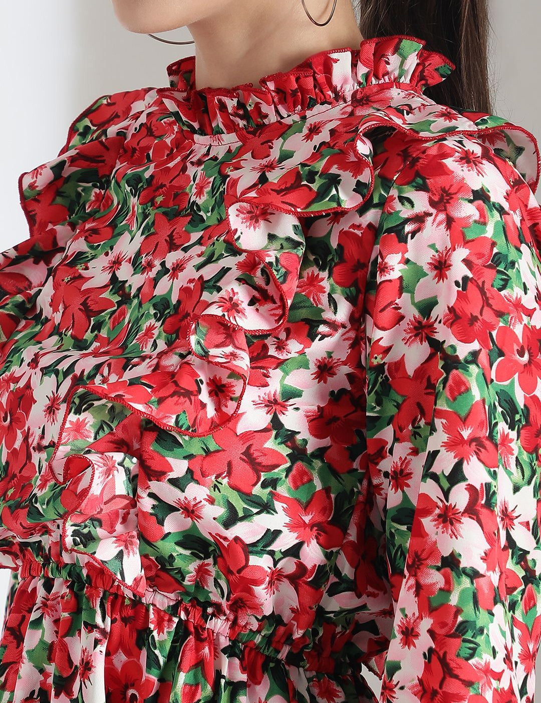 Kotty Women Floral Printed Bishop Sleeve Crepe Fit & Flare Dress