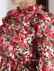 Kotty Women Floral Printed Bishop Sleeve Crepe Fit & Flare Dress