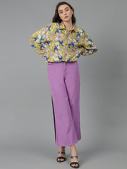 Kotty Women Spread Collar Abstract Printed Cotton Oversized Casual Shirt