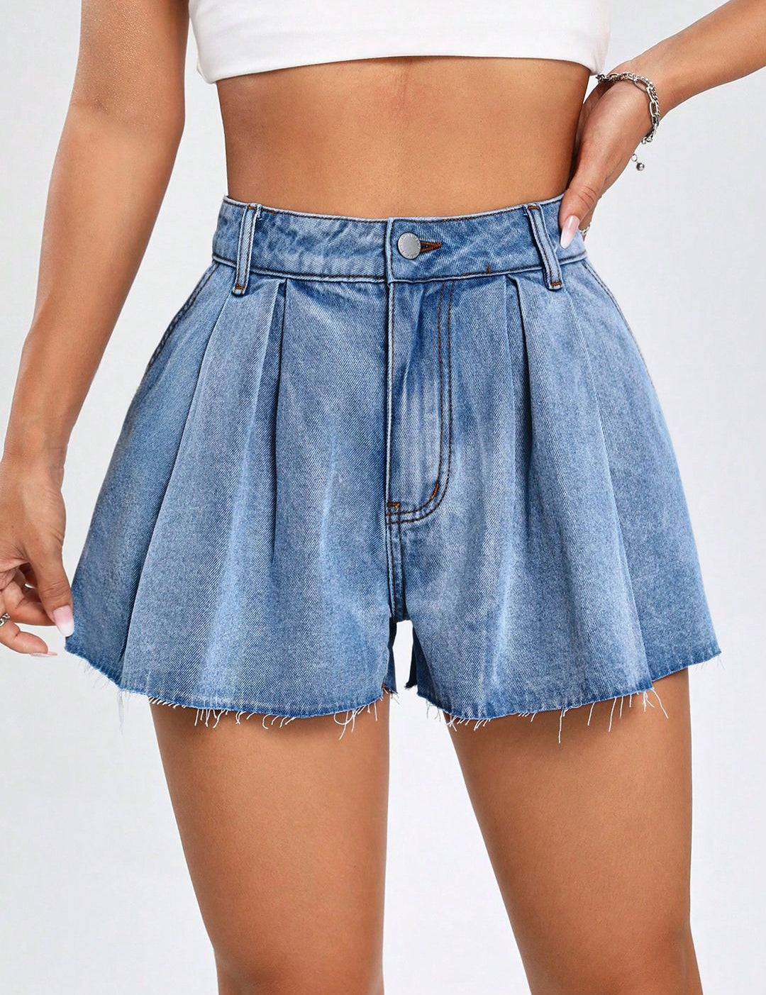 Kotty Women Solid High-Rise Denim Shorts