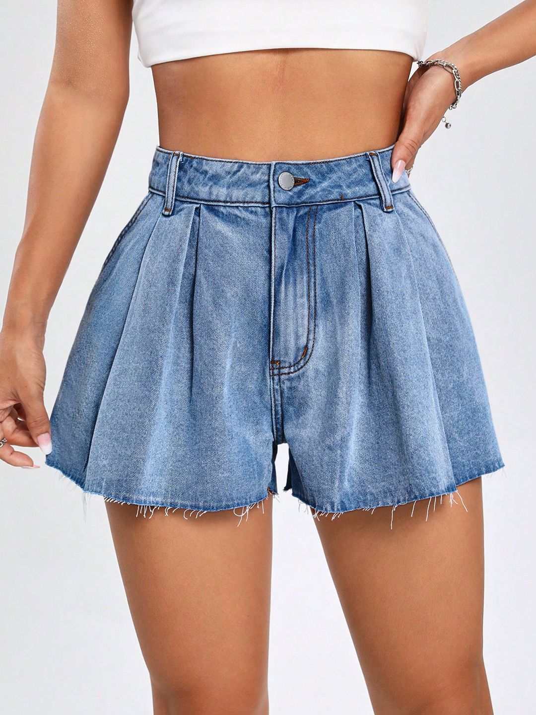 Kotty Women Solid High-Rise Denim Shorts