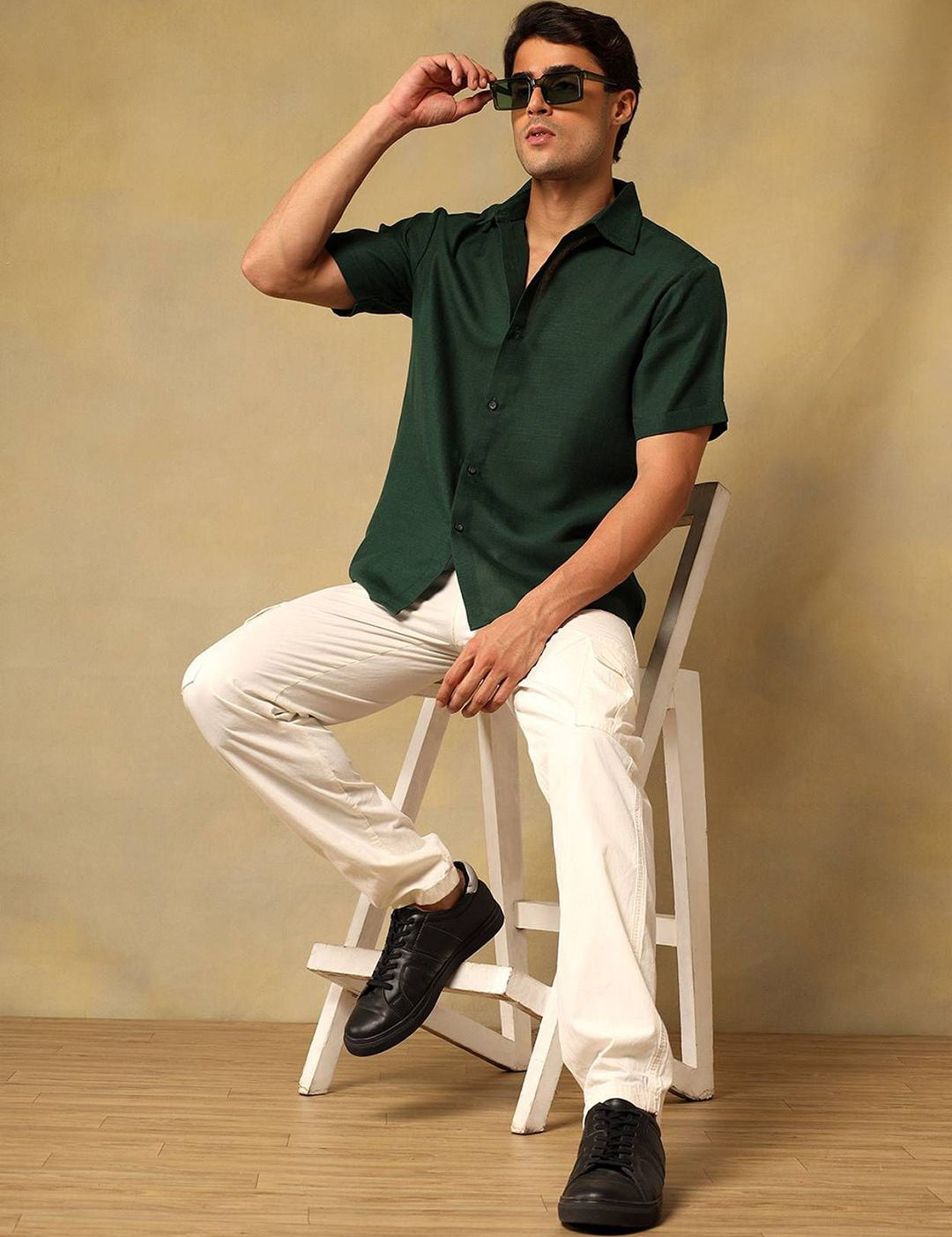 Kotty Men Comfort Fit Solid Spread Collar Linen Casual Shirt