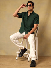 Kotty Men Comfort Fit Solid Spread Collar Linen Casual Shirt