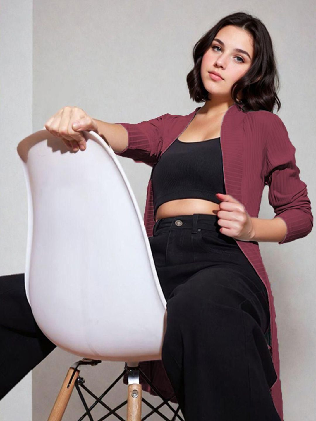 Kotty Shawl Collar Long Sleeves Longline Open Front Shrug