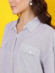 Kotty Women Comfort Spread Collar Micro Checked Cotton Oversized Casual Shirt