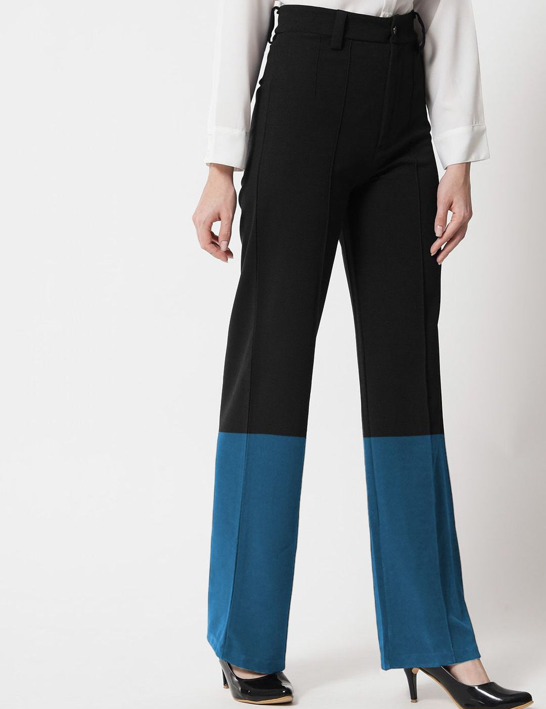 Kotty Women Colourblocked High-Rise Easy Wash Trousers