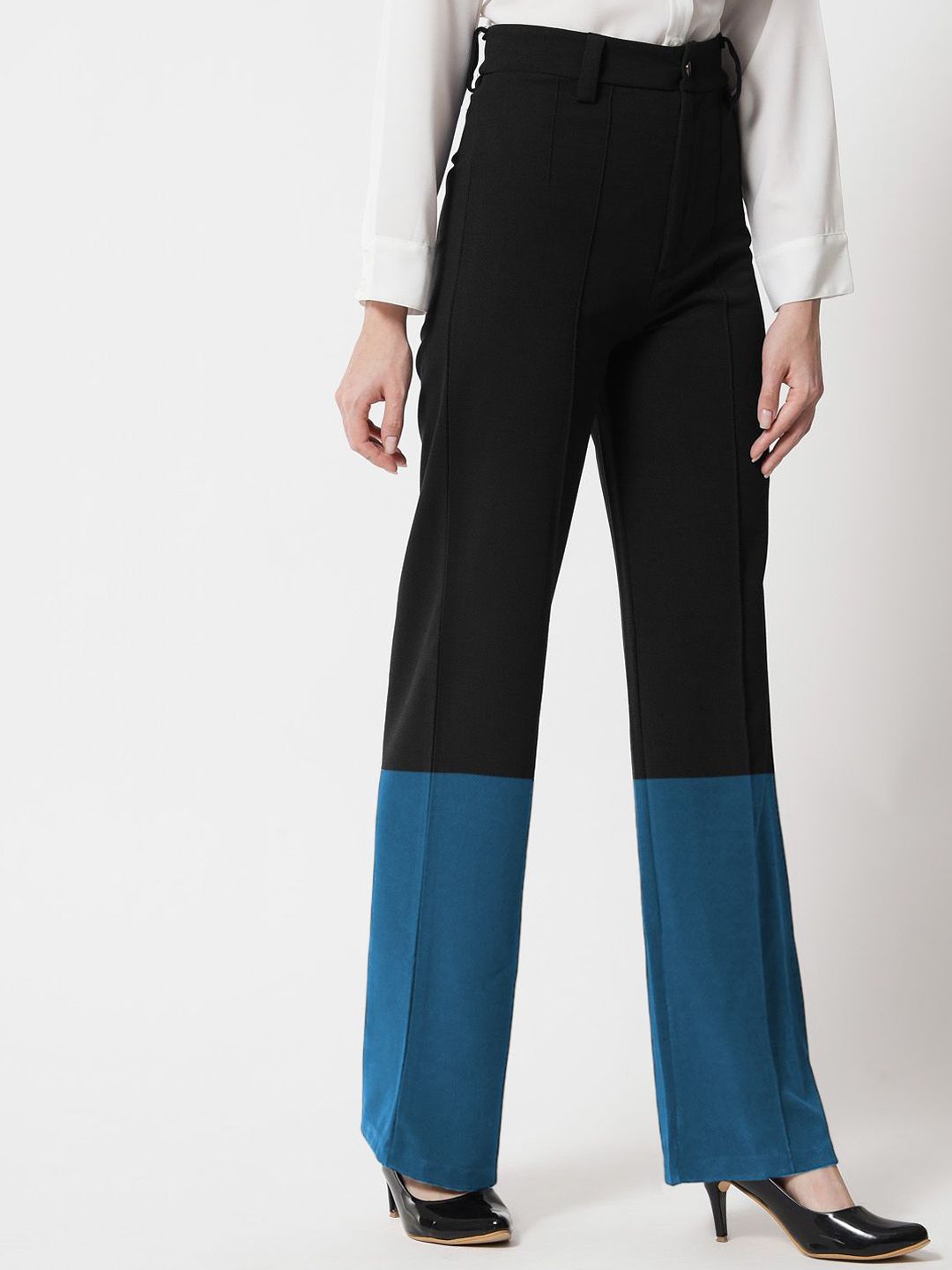 Kotty Women Colourblocked High-Rise Easy Wash Trousers