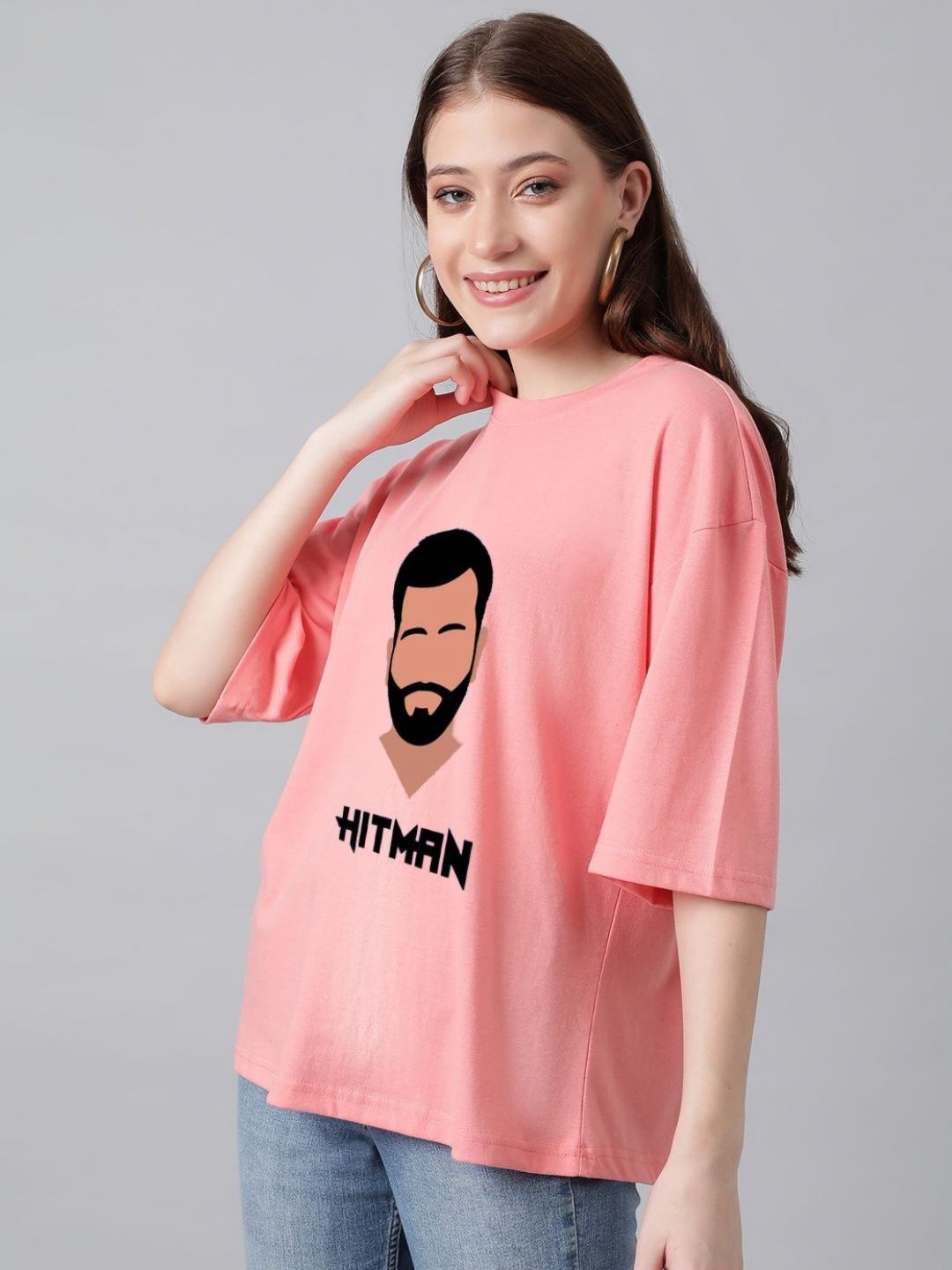 Kotty Women Graphic Printed Round Neck Cotton Oversized T-shirt