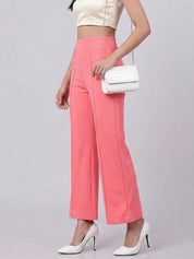 Pink Regular Fit High-Rise Trousers for Women – Trendy Solid Design | Kotty