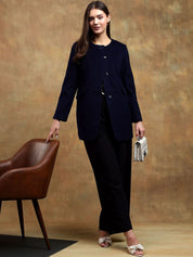 Kotty Women Solid Mandarin Collar Overcoat