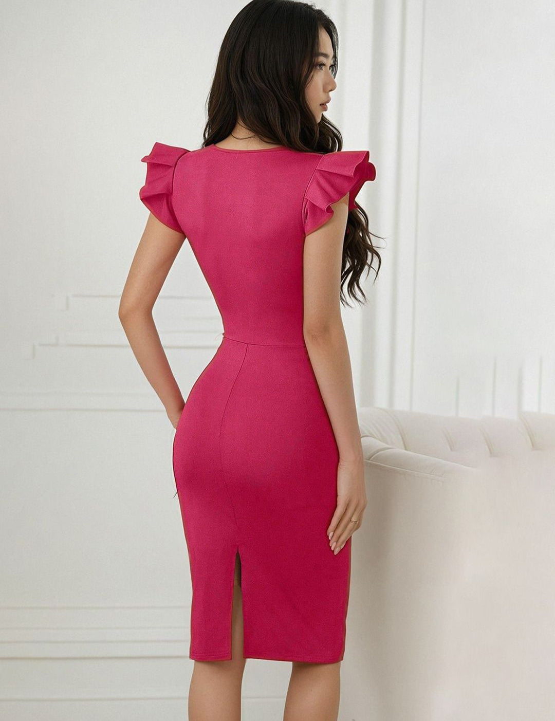 Kotty Women Flutter Sleeve Bodycon Midi Dress