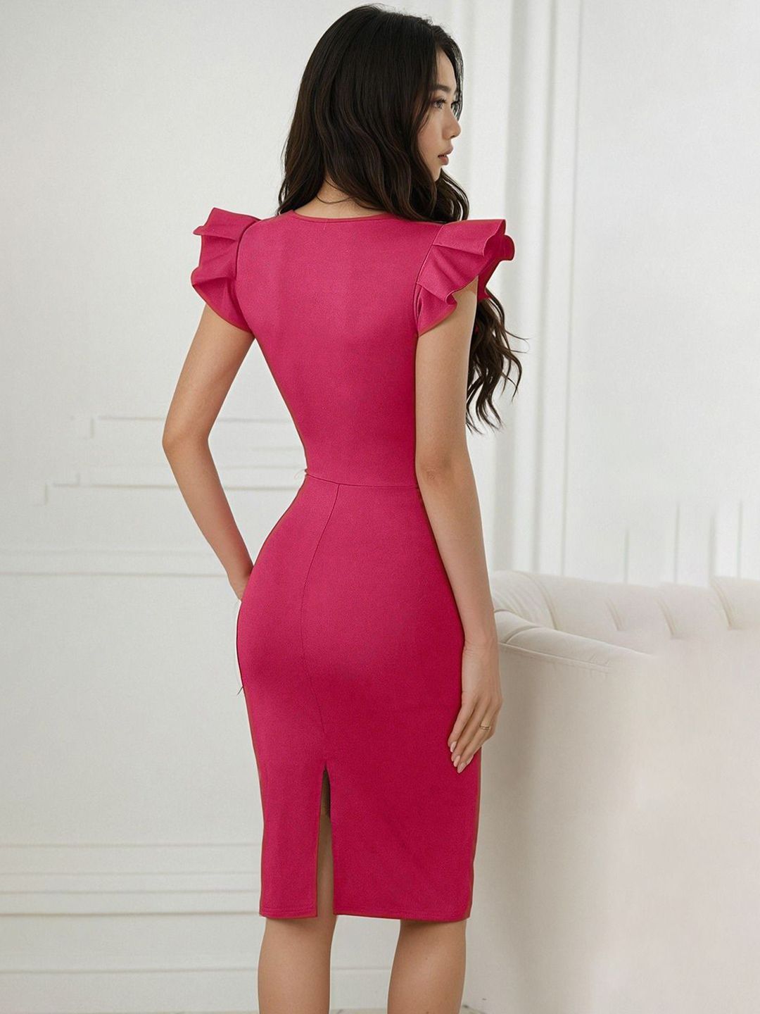 Kotty Women Flutter Sleeve Bodycon Midi Dress