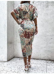 Kotty Floral Print Crepe Shirt Midi Dress