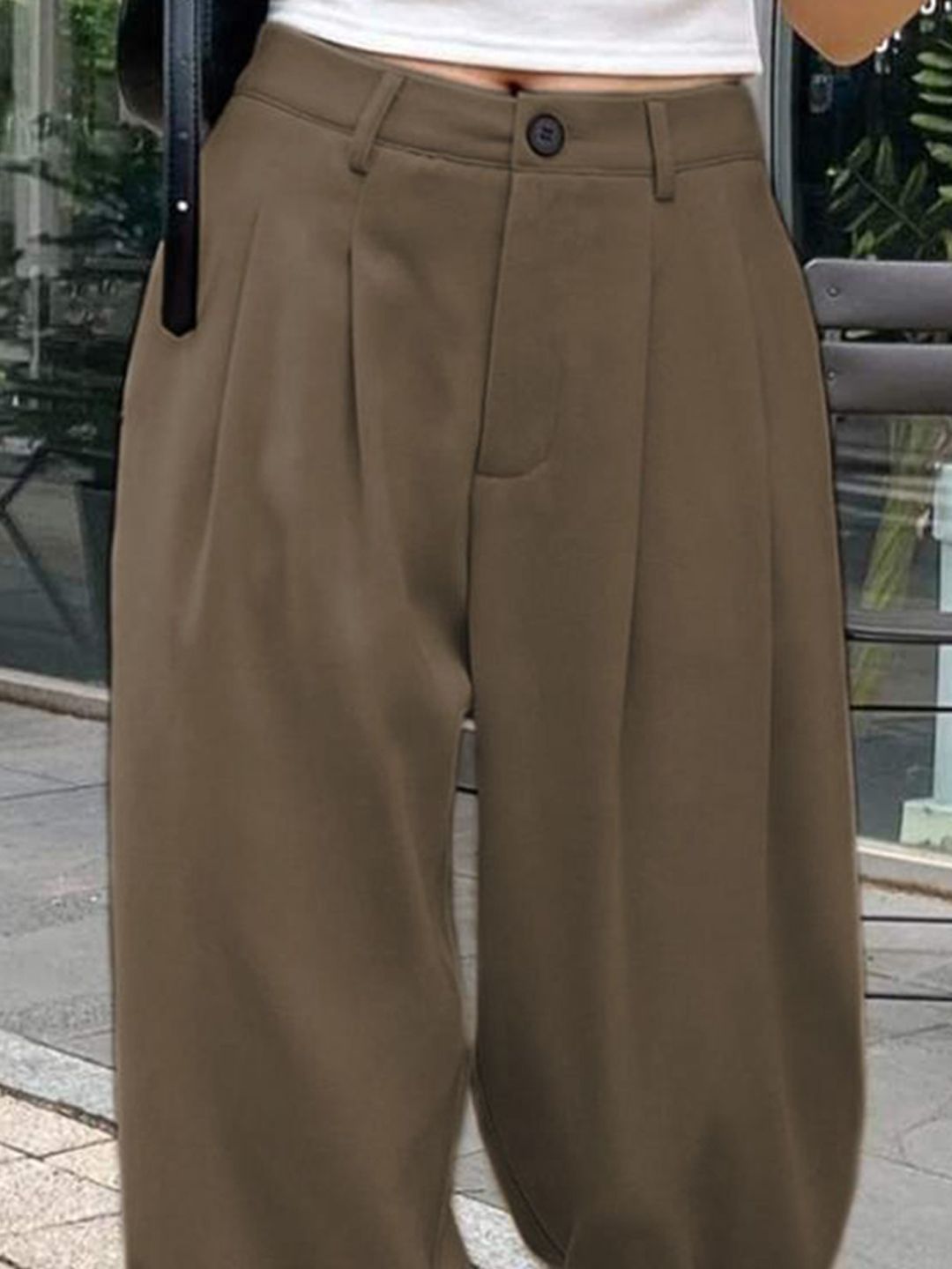 Kotty Women Relaxed Straight Leg Wide Leg High-Rise Pleated Trousers