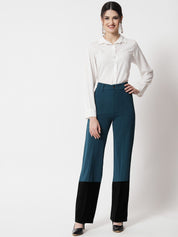 Kotty Women Colourblocked  Regular Fit High-Rise Easy Wash Trousers
