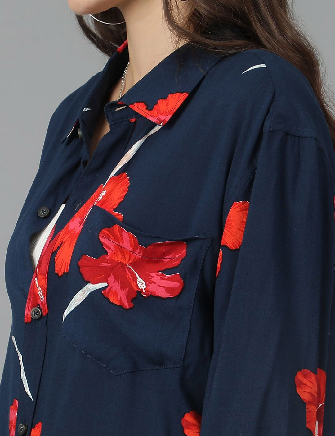 Kotty Women Spread Collar Floral Printed Cotton Oversized Casual Shirt