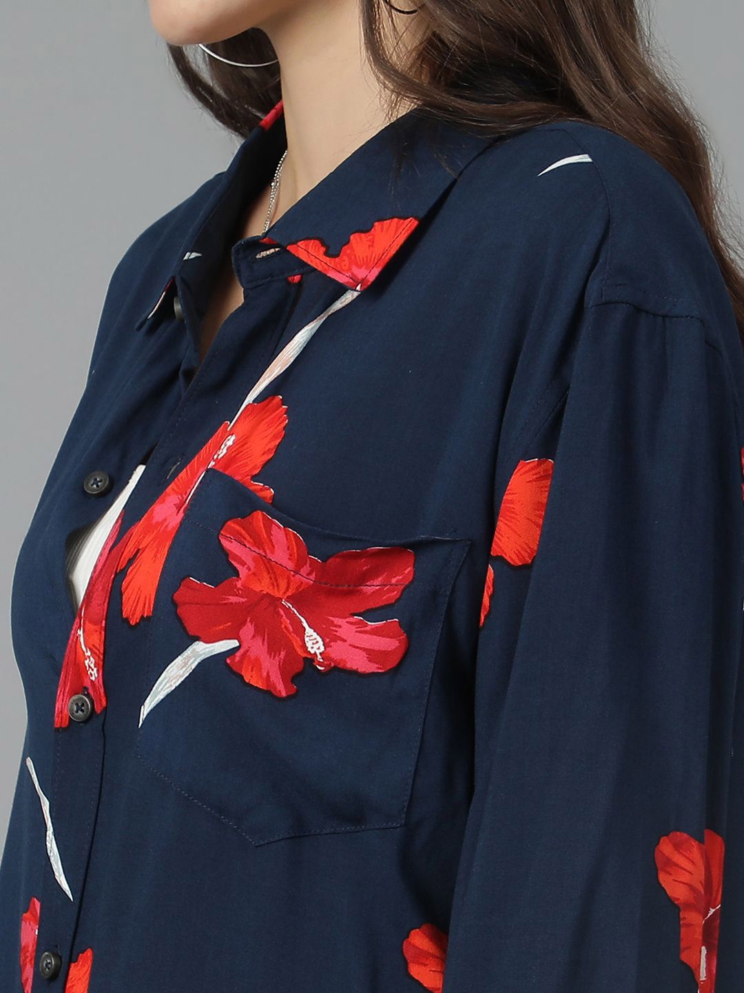 Kotty Women Spread Collar Floral Printed Cotton Oversized Casual Shirt