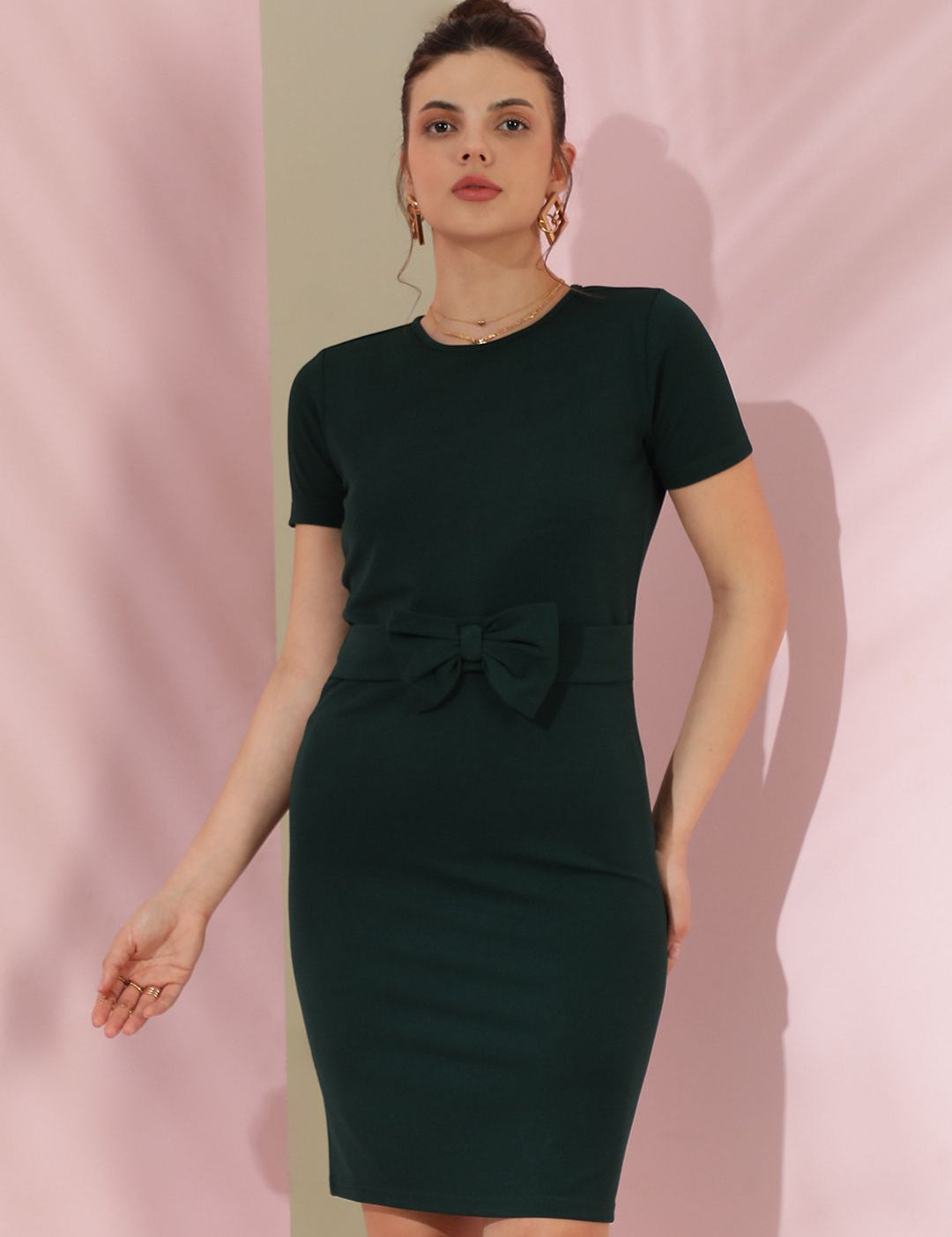 Kotty Women Short Sleeves Bodycon Mini Dress