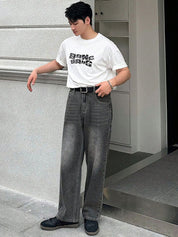 Kotty Men Mid-Rise Jean Wide Leg Heavy Fade Stretchable Cotton Jeans