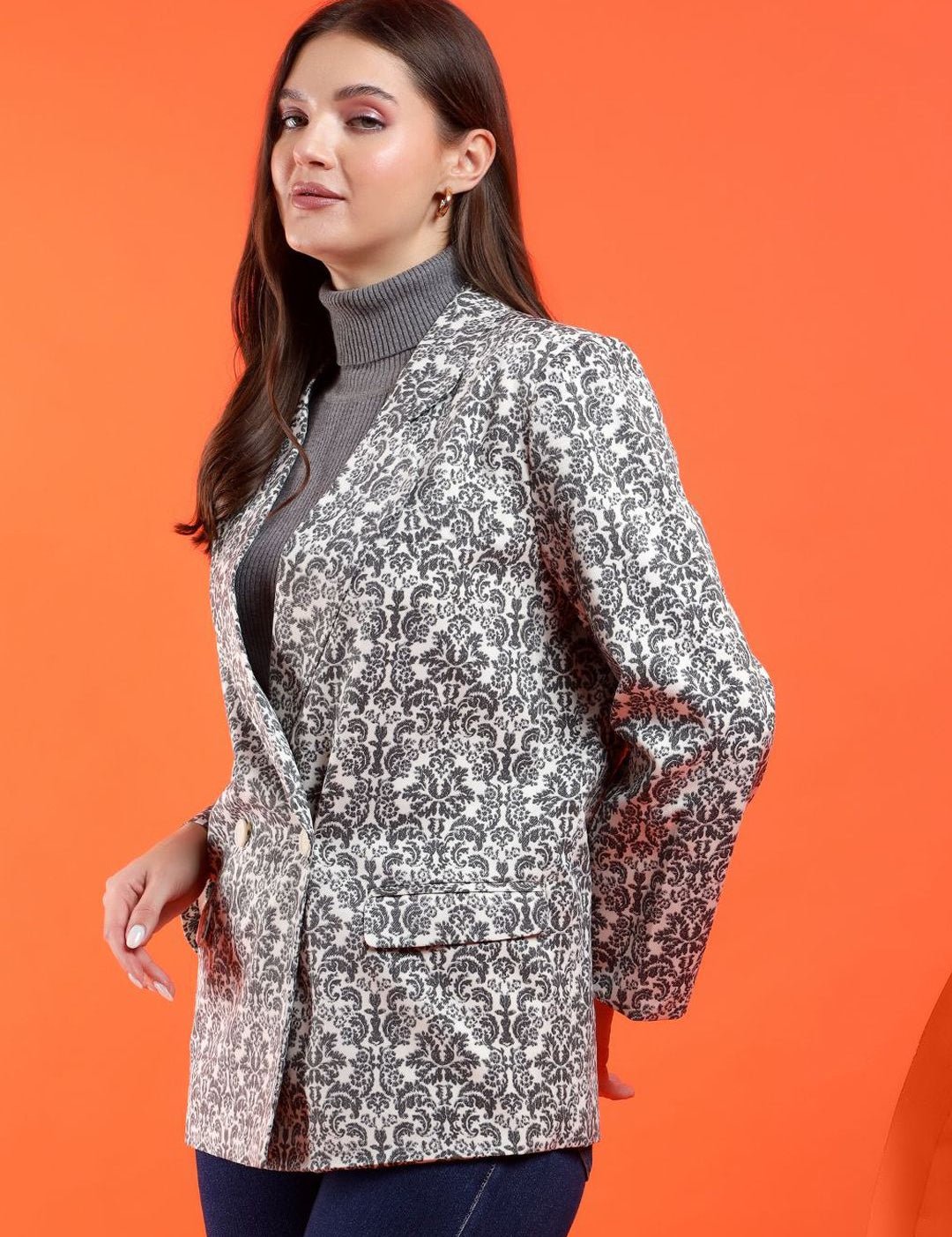 Kotty Women Printed Notched Overcoat