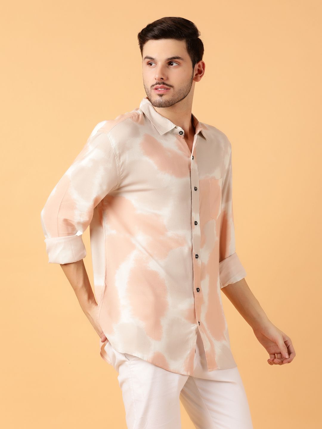 Kotty Men Relaxed Spread Collar Graphic Printed Cotton Casual Shirt