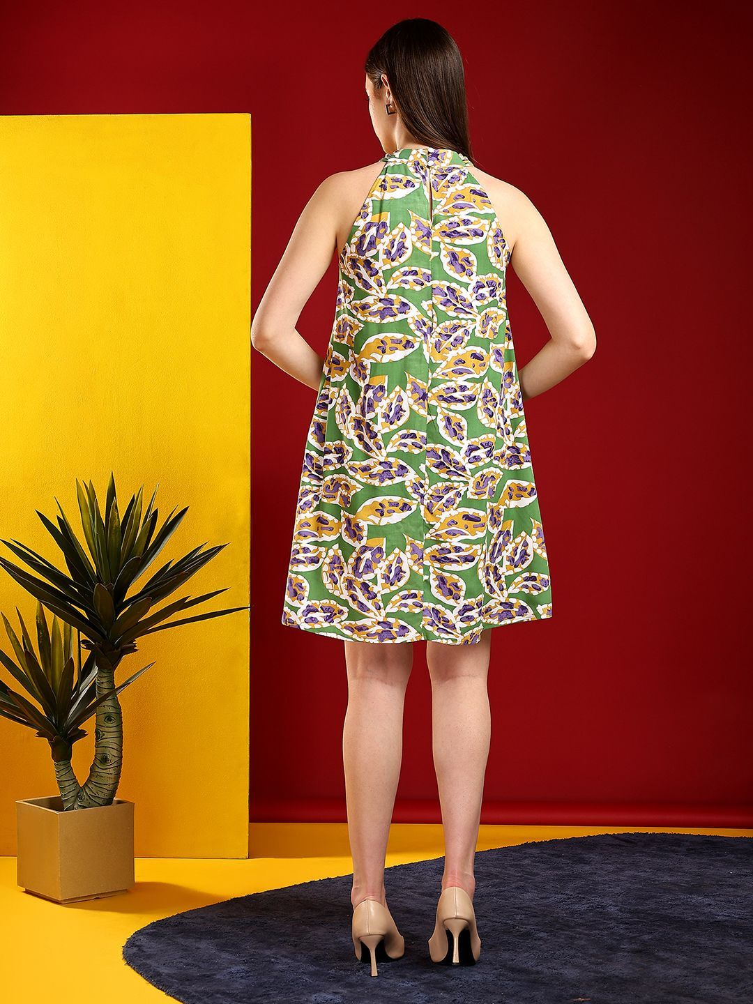 Kotty Print Halter Neck A-Line Dress