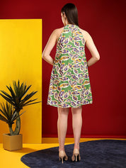 Kotty Print Halter Neck A-Line Dress