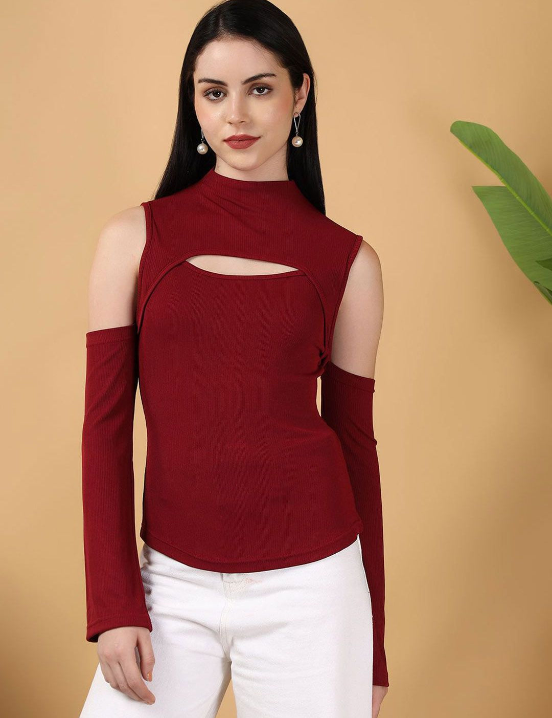 Kotty Keyhole Neck Cold-Shoulder Top