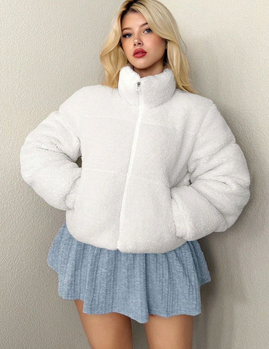 Kotty Women Stand Collar Self Design Open Front Jacket