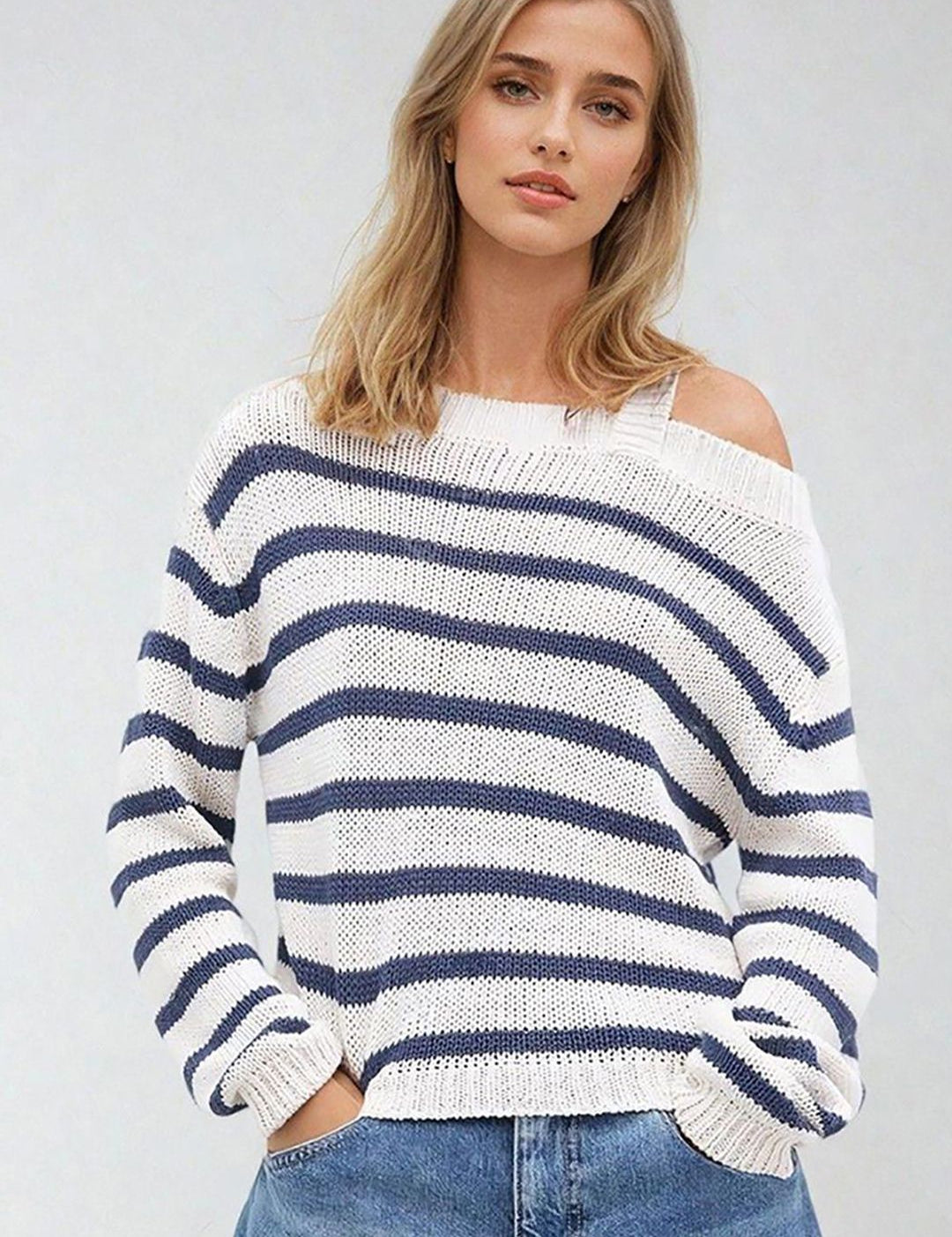Kotty Women Striped Long Sleeves Pullover Sweater