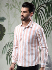 Kotty Men Spread Collar Vertical Striped Casual Shirt