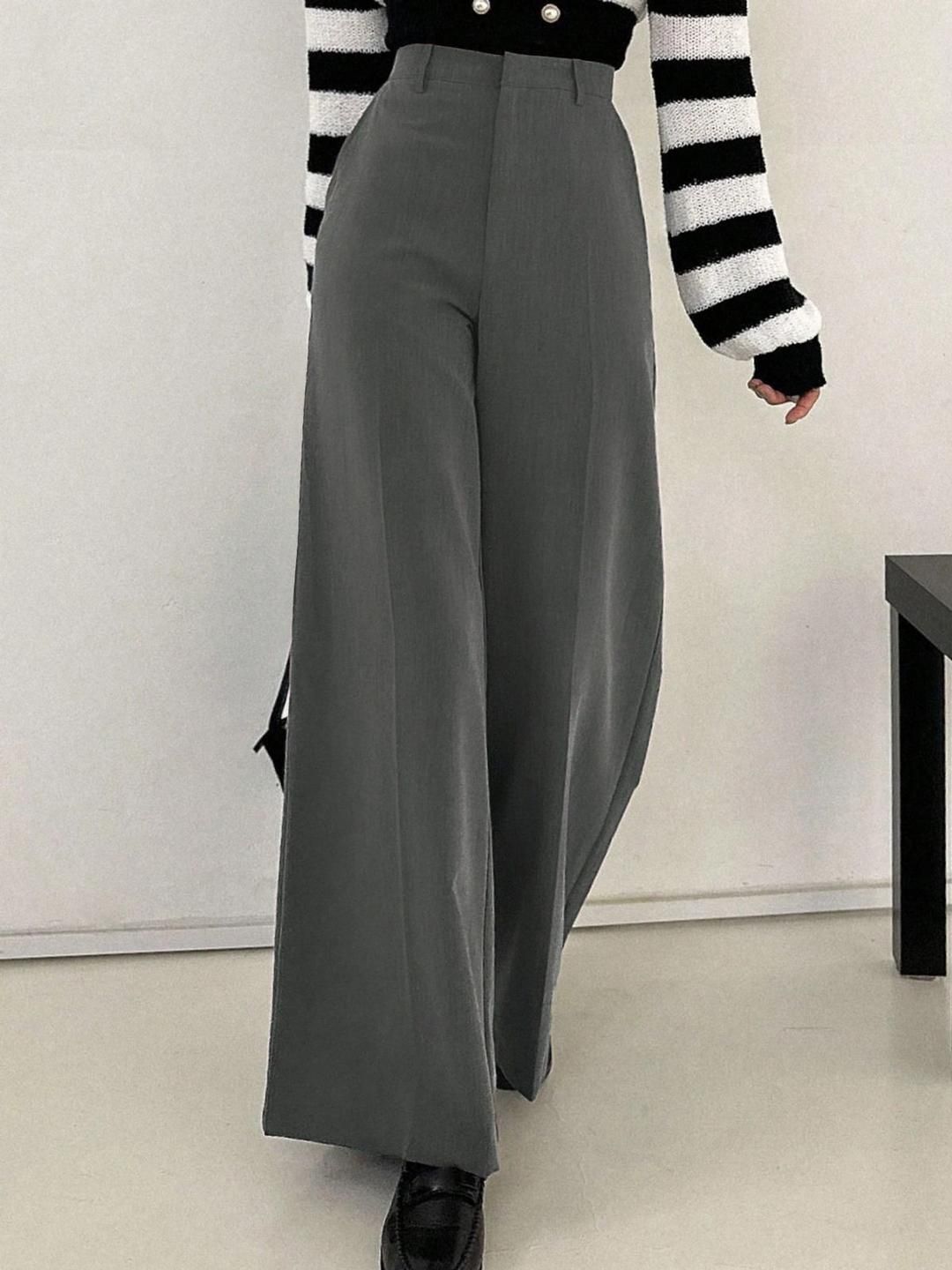 Kotty Women Grey High-Rise Wide Leg Formal Trouser