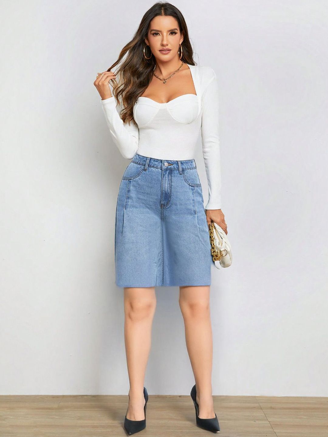 Kotty Women A-Line Above Knee Blue Skirt