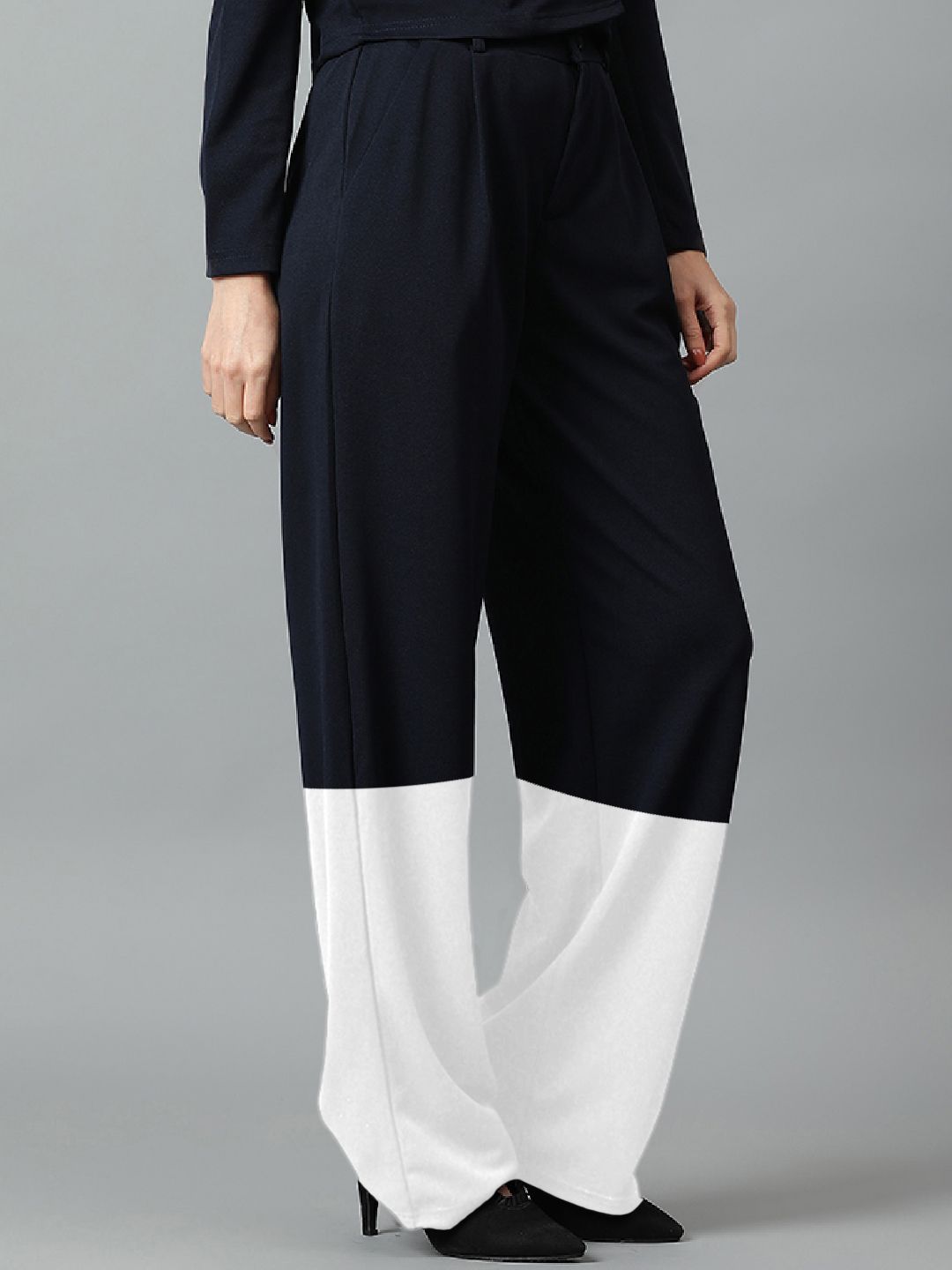 Kotty Women Solid Colourblocked High-Rise Easy Wash Trousers