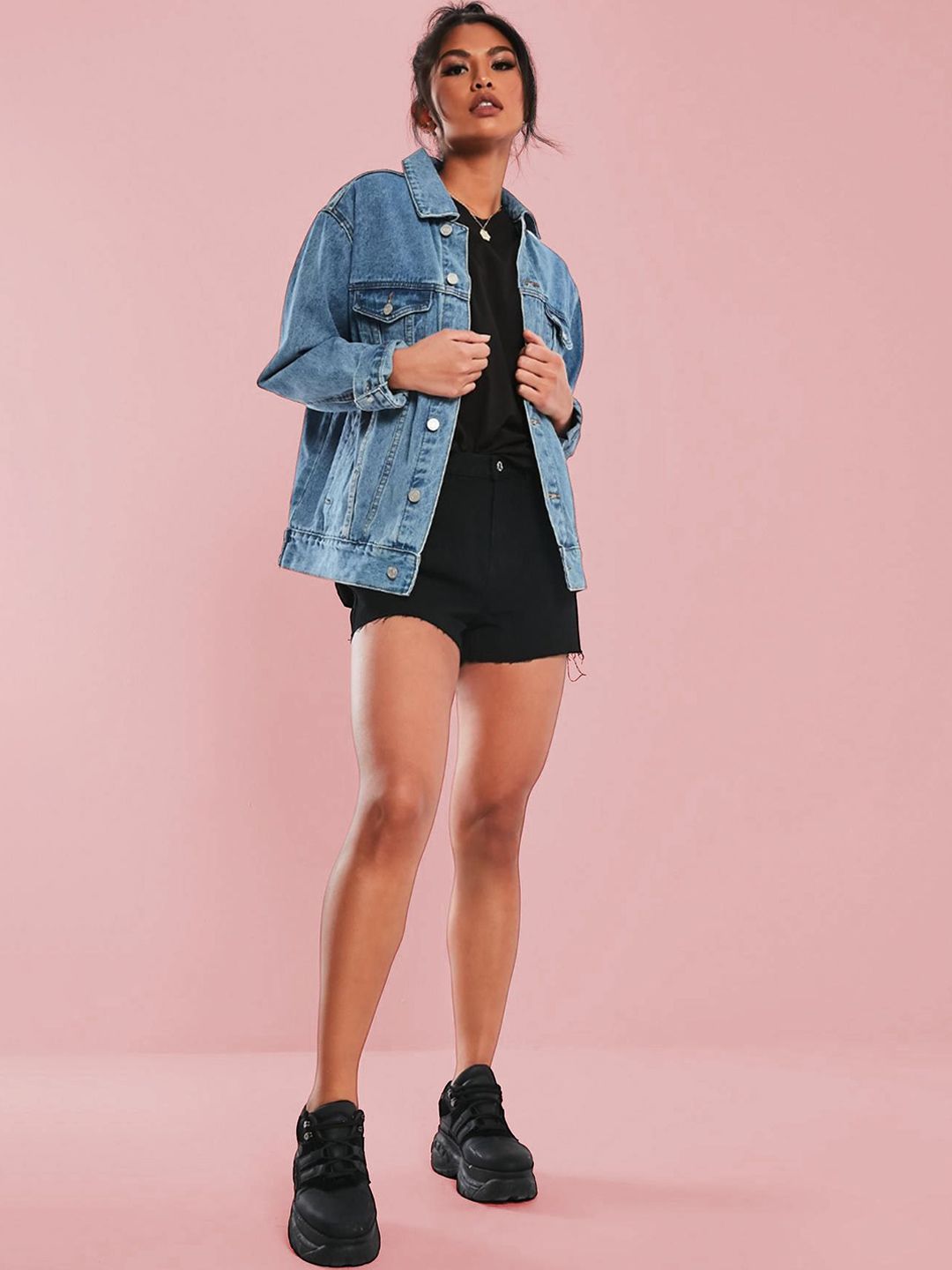 Kotty Women Spread Collar Solid Denim Casual Jacket