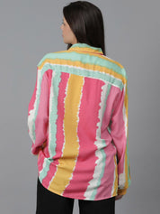 Kotty Women Spread Collar Dyed Cotton Oversized Casual Shirt