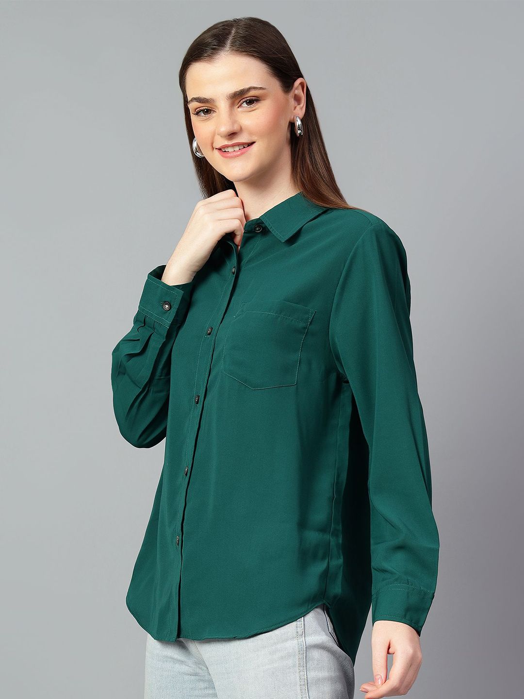 Kotty Women Comfort Spread Collar Solid Oversized Casual Shirt