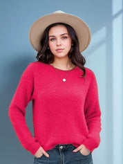 Kotty Women Self Design Round Neck Long Sleeves Pullover Sweaters