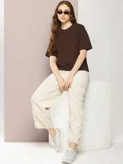 Kotty Round Neck Drop-Shoulder Sleeves Oversized T-shirt