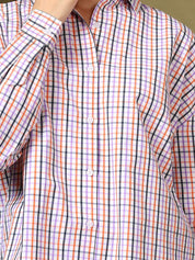 Kotty Women Spread Collar Micro Checked Cotton Casual Oversized Shirt