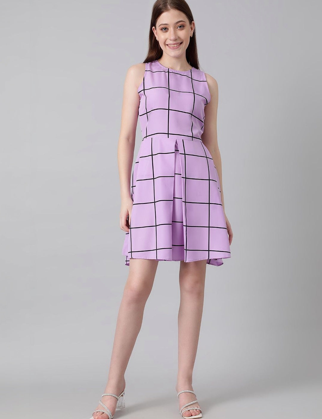  Kotty women's chic checked print fit and flare dress