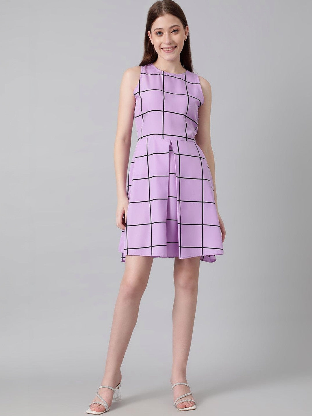  Kotty women's chic checked print fit and flare dress