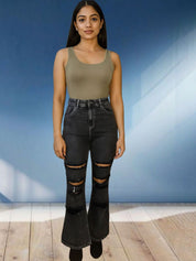 Kotty Women Relaxed Fit High-Rise Cotton Highly Distressed Flared Stretchable Jeans
