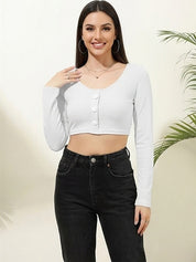 Kotty Top Snow White Women's Crop Long-Sleeve Fashion