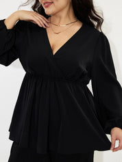 KOTTY Bishop Sleeves Plunge Neck Empire Top