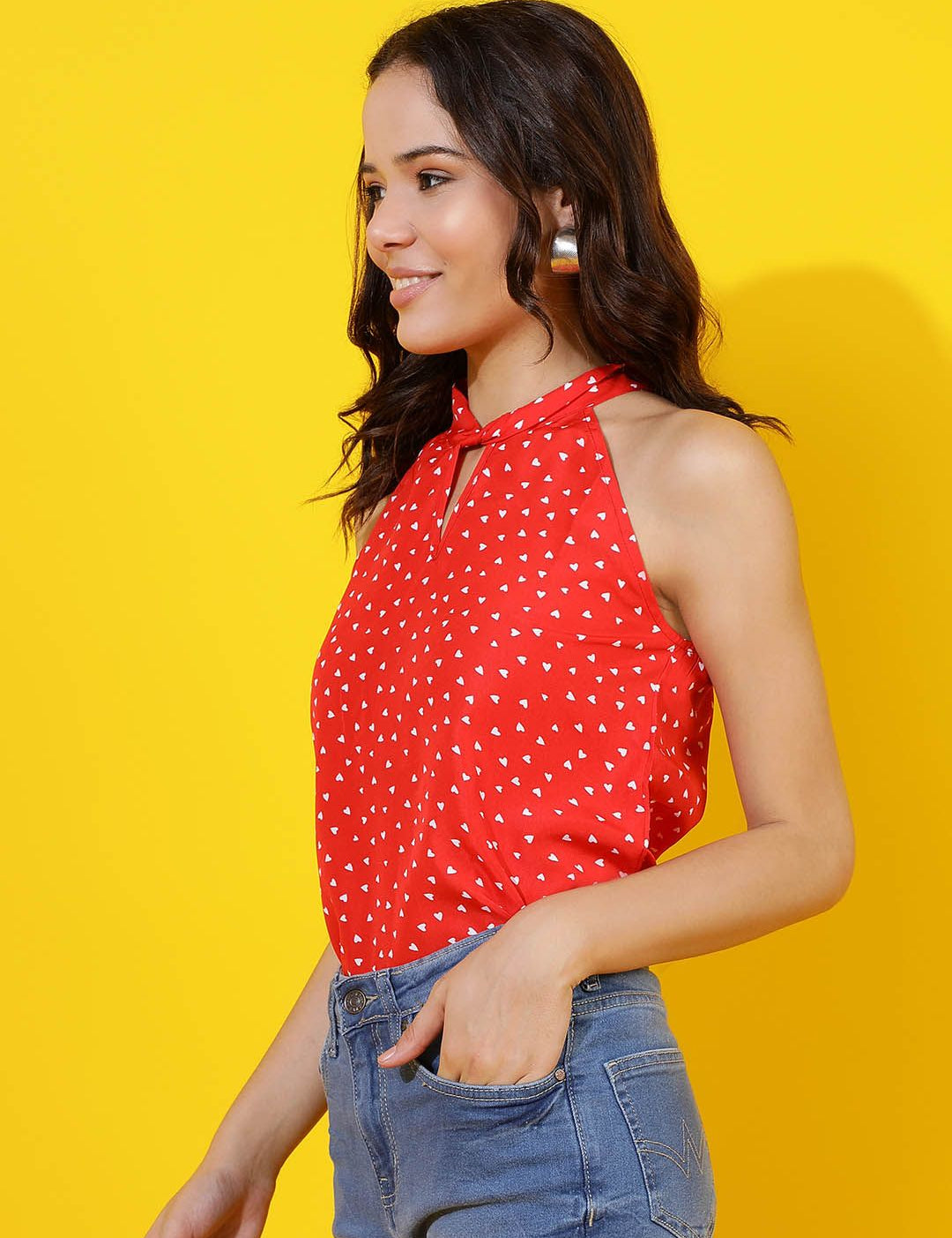 Kotty Polka Dot Print Halter Neck Crepe Top